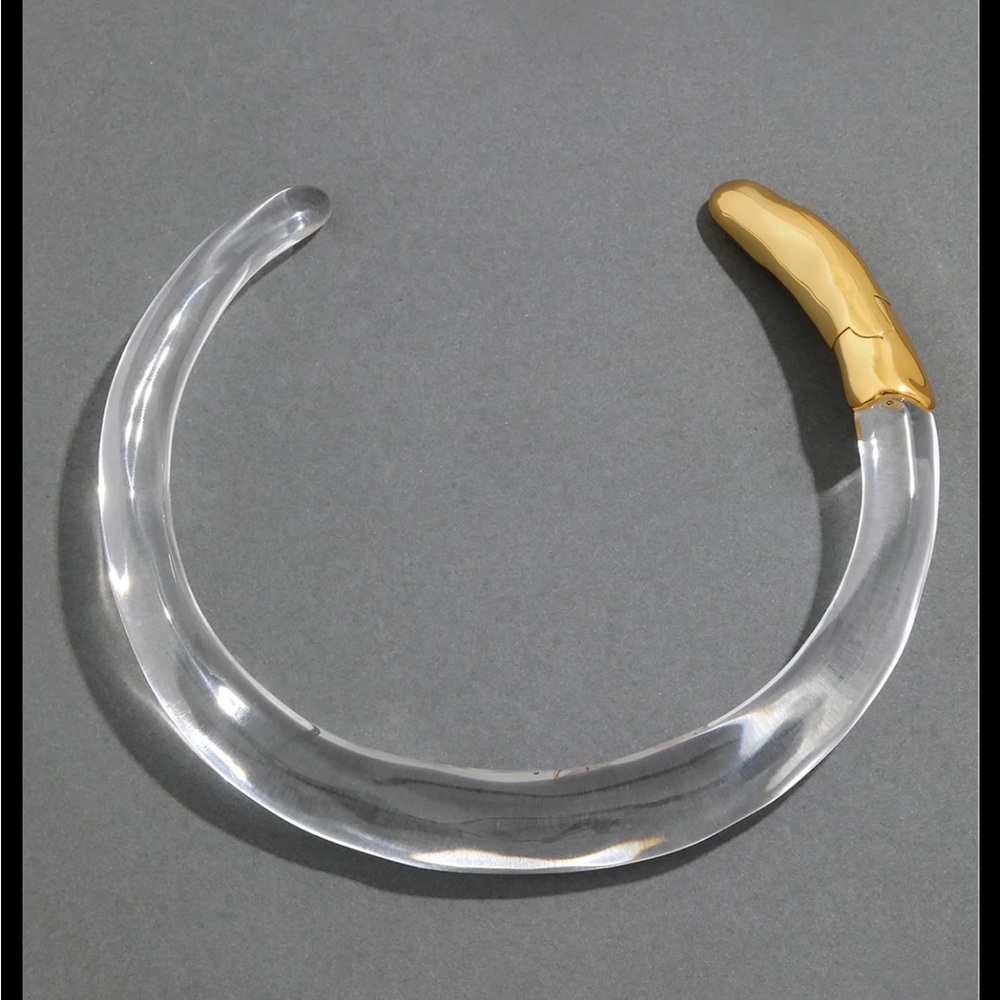 Clear Lucite Collar Necklace with Gold-Tone Accent